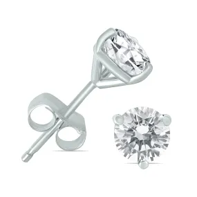 1/2 Carat Tw Ags Certified Martini Set Round Diamond Solitaire Earrings In 14K White Gold