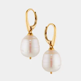 12MM GENUINE FRESHWATER PEARL LEVERBACK EARRINGS