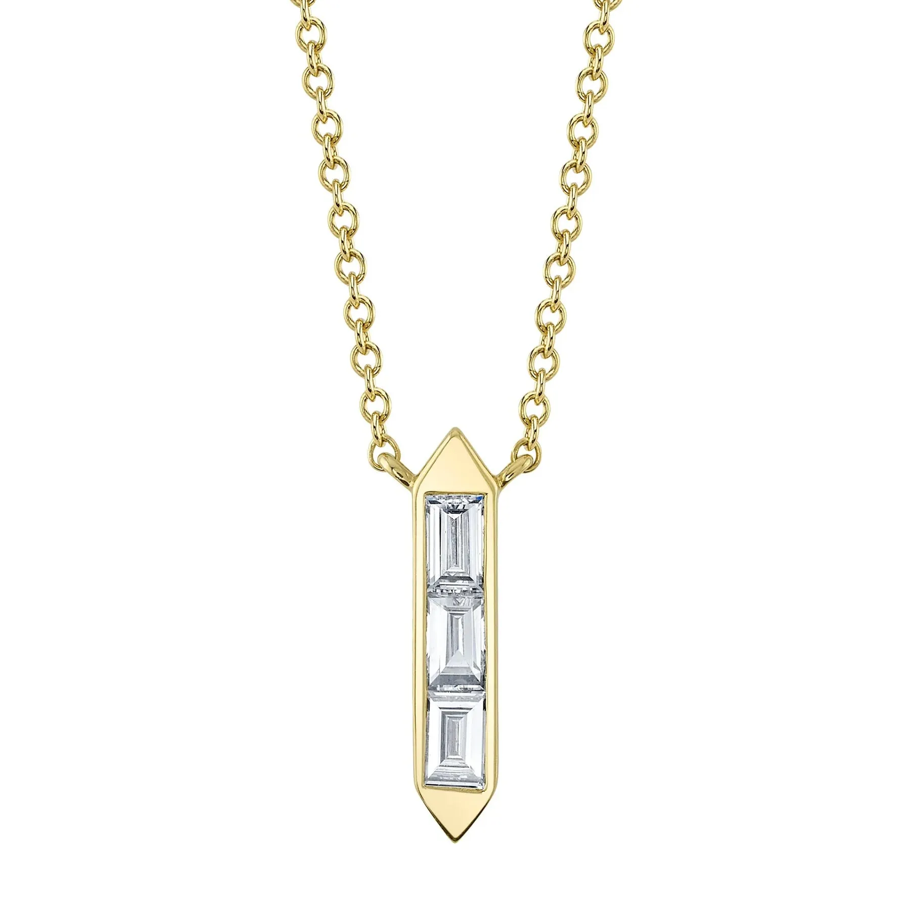 14K Gold 0.18 Carat Diamond Baguette Pendant Necklace