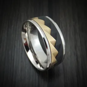 14K Gold and Black Titanium Geometric Men's Ring