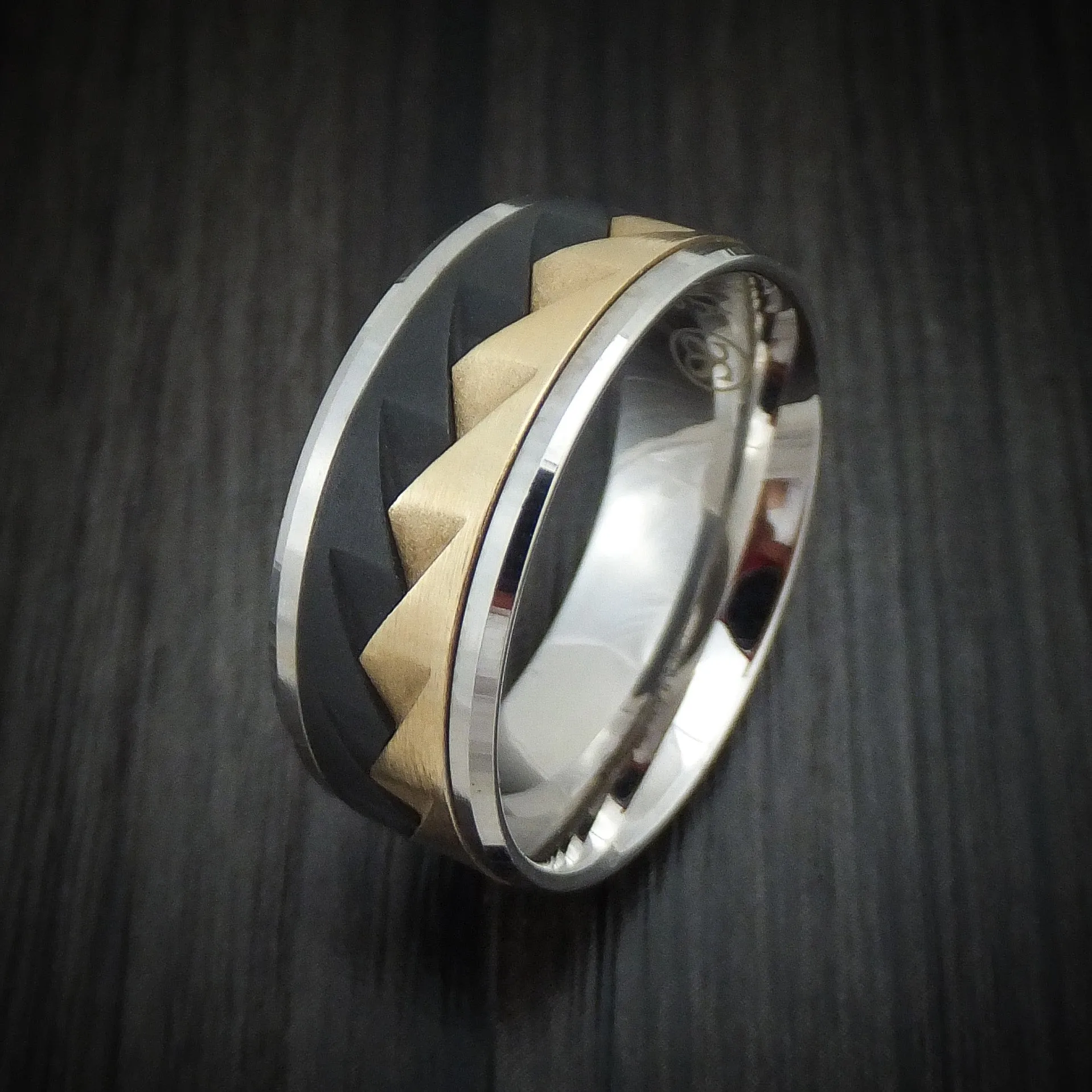 14K Gold and Black Titanium Geometric Men's Ring