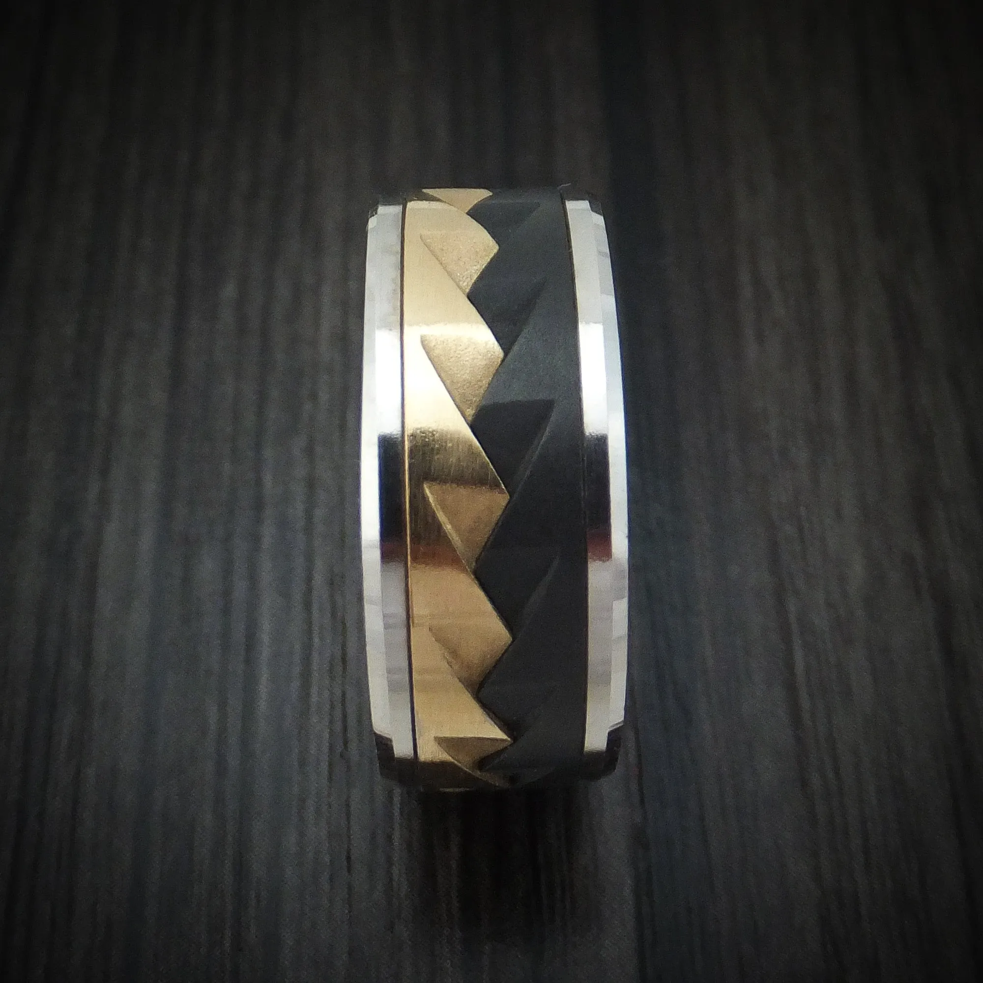 14K Gold and Black Titanium Geometric Men's Ring