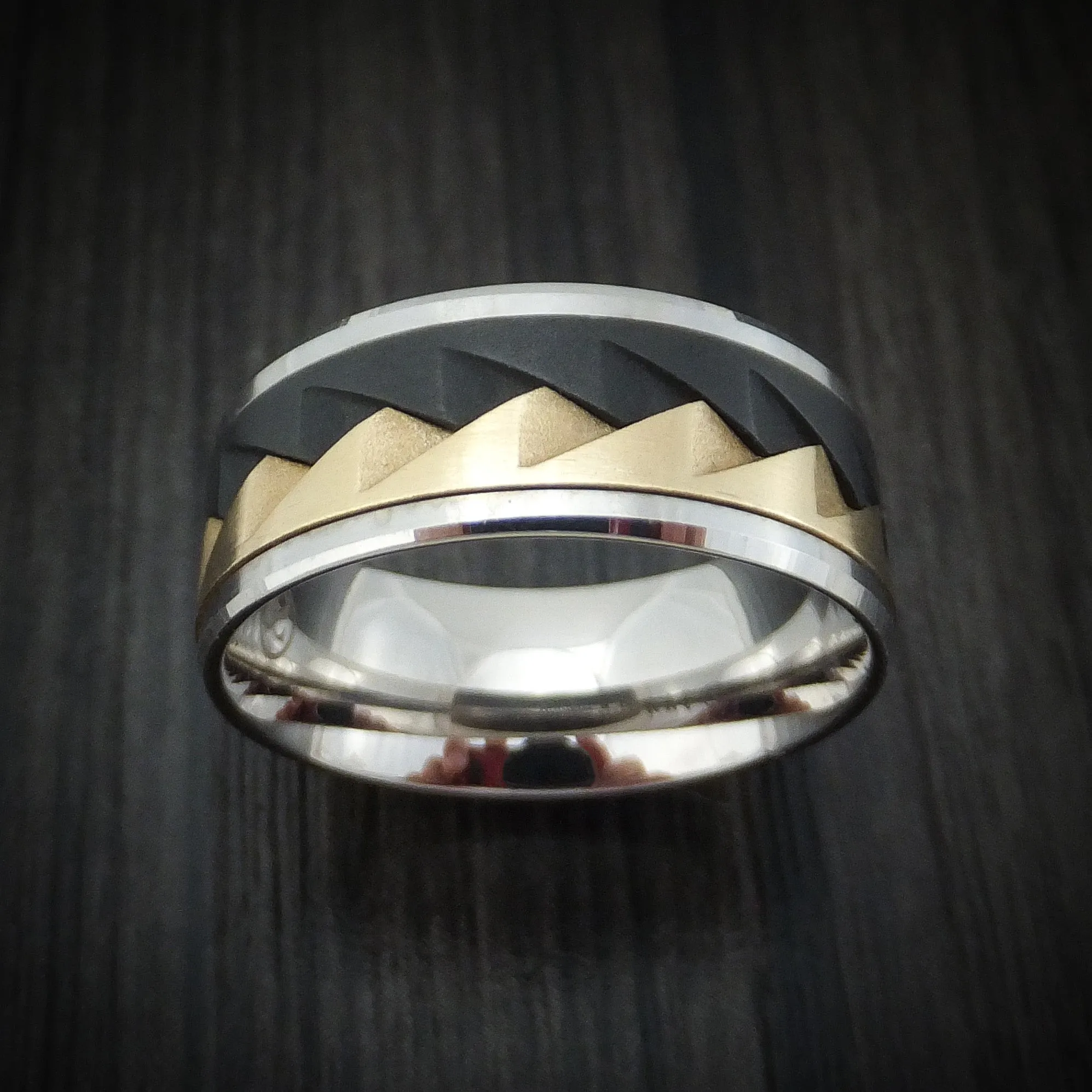 14K Gold and Black Titanium Geometric Men's Ring