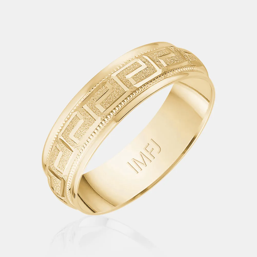 14K Greek Symbol with Milgrain Wedding Band