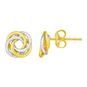 14k Two Tone Gold Love Knot Earrings