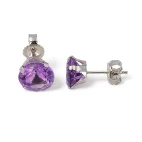 14K white gold amethyst studs earrings-10025