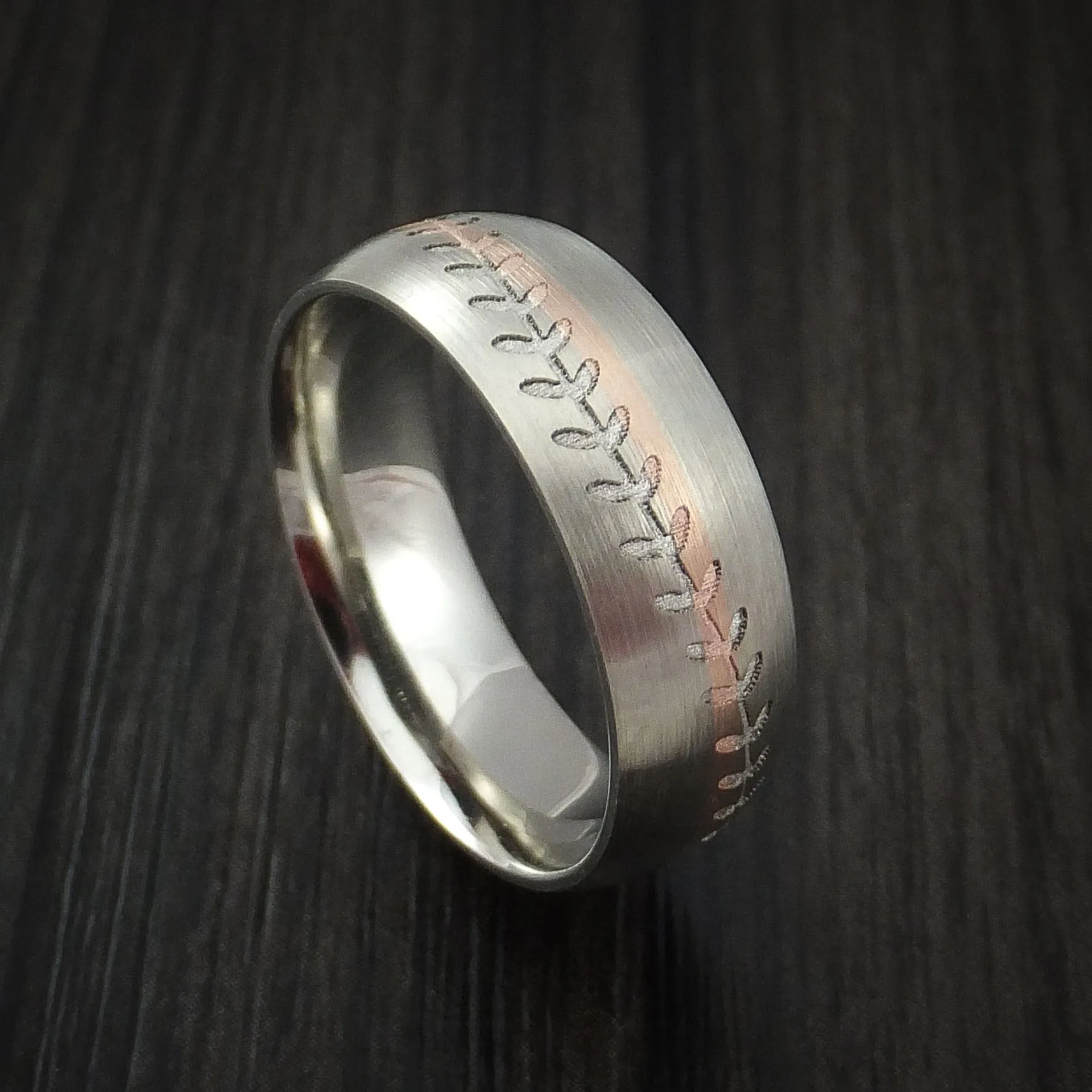 14k White Gold and Rose Gold Baseball Men's Ring Custom Made Band