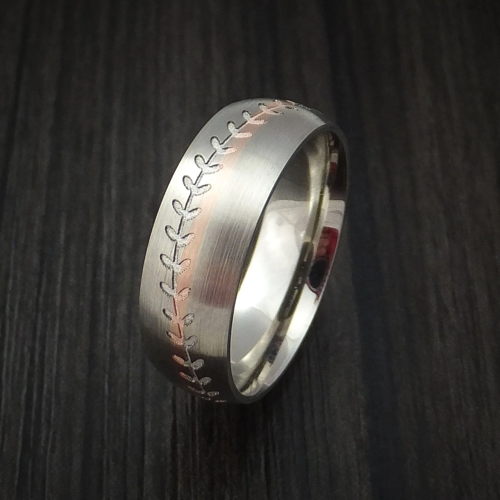 14k White Gold and Rose Gold Baseball Men's Ring Custom Made Band