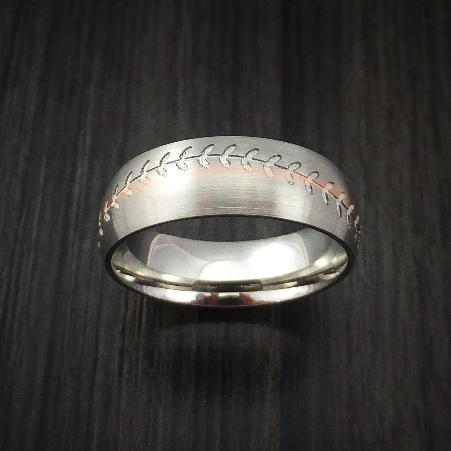 14k White Gold and Rose Gold Baseball Men's Ring Custom Made Band