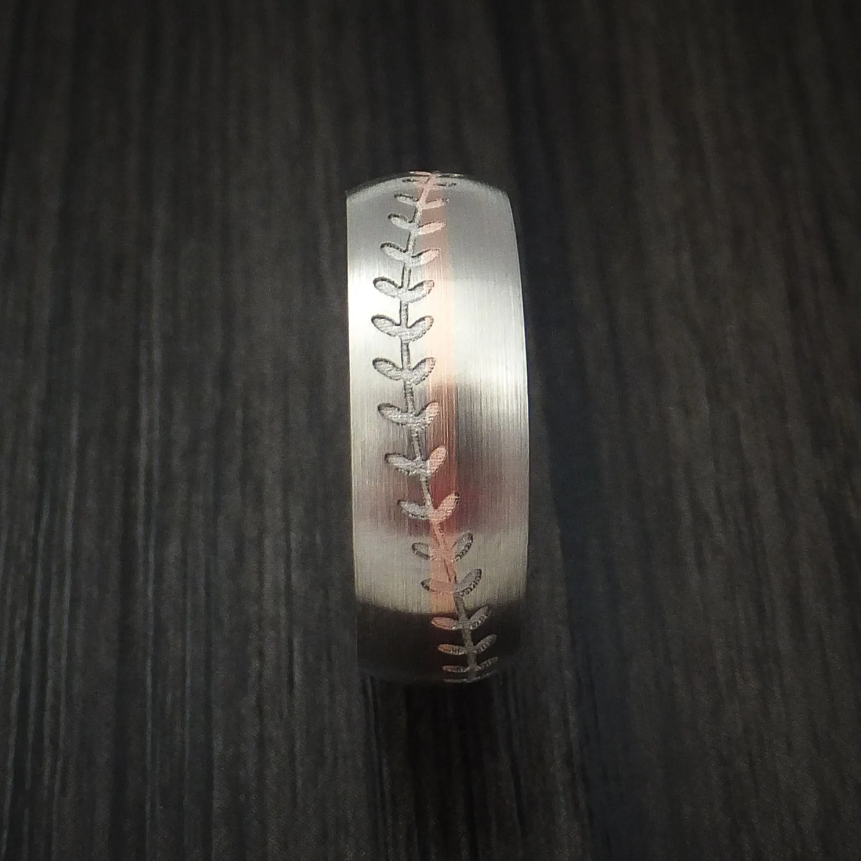 14k White Gold and Rose Gold Baseball Men's Ring Custom Made Band