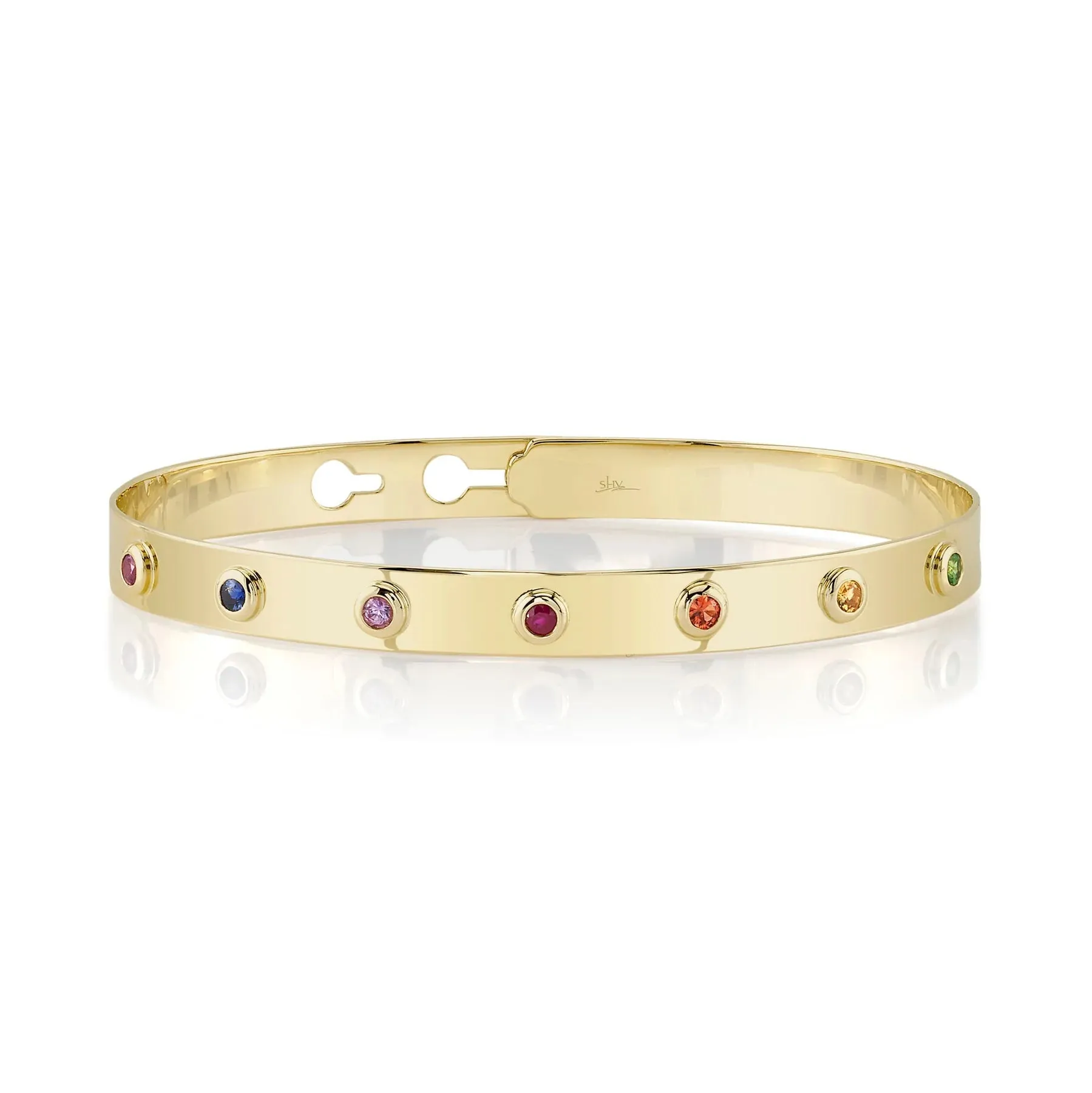 14K Yellow Gold Rainbow Bezel Latch Lock Bangle