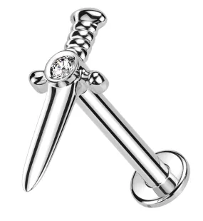 14kt White Gold Dagger Clear CZ Internally Threaded Labret