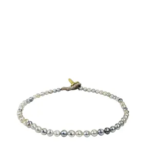 18K Gold Grey Japanese Akoya Pearl Bracelet on Silk Cord