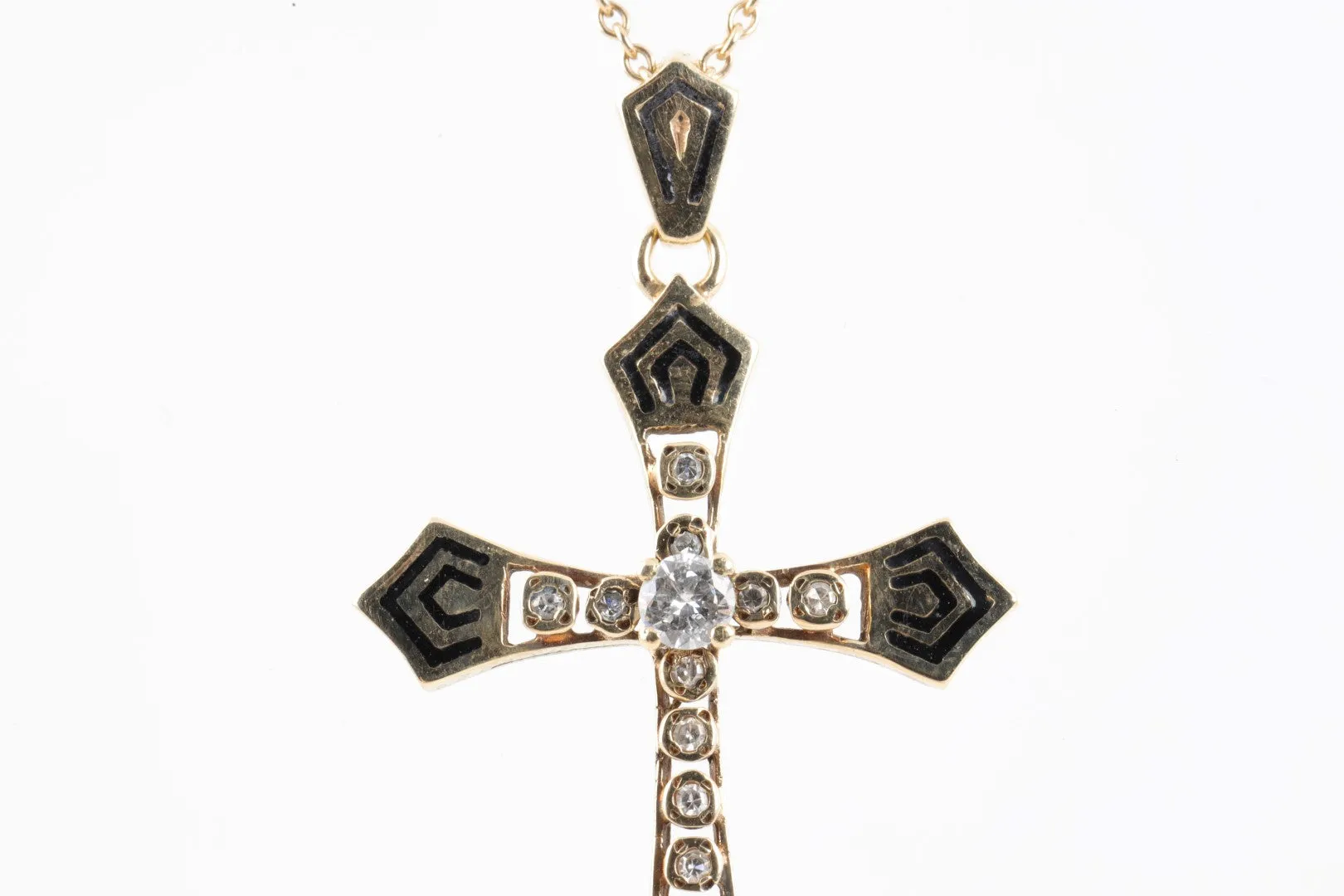 21" 14k Yellow Gold 0.70tcw Diamond Station Chain Cross Pendant Necklace(6.52g.)