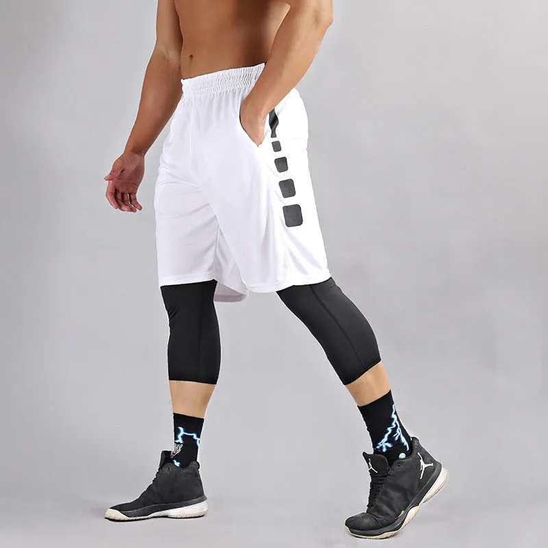 2pcs Set Men Running Compression Sport Pant Suit Basketball Jersey Sweatpants for Youngster Male Workout Elastic Leggings Shorts