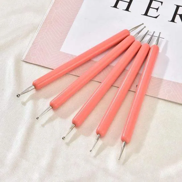 5 Pcs/Sets Nail Art Pen 2 In 1 Double Ends Dotting Drawing Painting UV Gel Liner Polish Brush Set Nail Art Dotting Tools