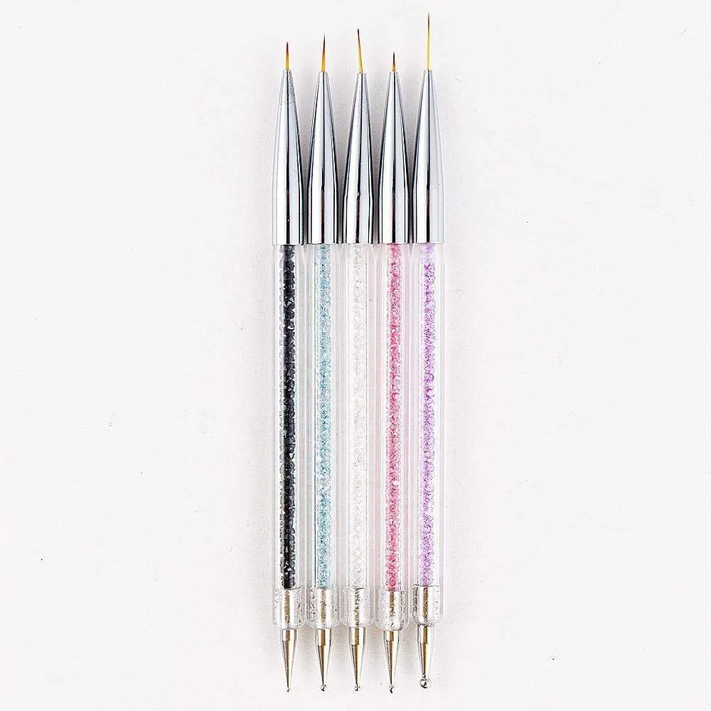 5 Pcs/Sets Nail Art Pen 2 In 1 Double Ends Dotting Drawing Painting UV Gel Liner Polish Brush Set Nail Art Dotting Tools