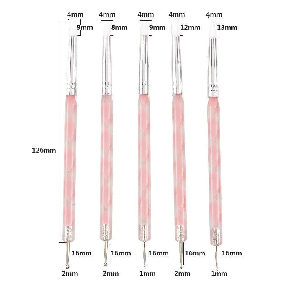 5 Pcs/Sets Nail Art Pen 2 In 1 Double Ends Dotting Drawing Painting UV Gel Liner Polish Brush Set Nail Art Dotting Tools