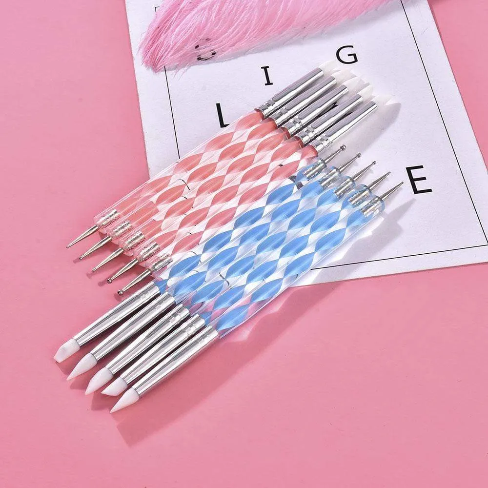 5 Pcs/Sets Nail Art Pen 2 In 1 Double Ends Dotting Drawing Painting UV Gel Liner Polish Brush Set Nail Art Dotting Tools