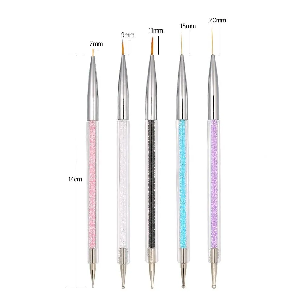 5 Pcs/Sets Nail Art Pen 2 In 1 Double Ends Dotting Drawing Painting UV Gel Liner Polish Brush Set Nail Art Dotting Tools