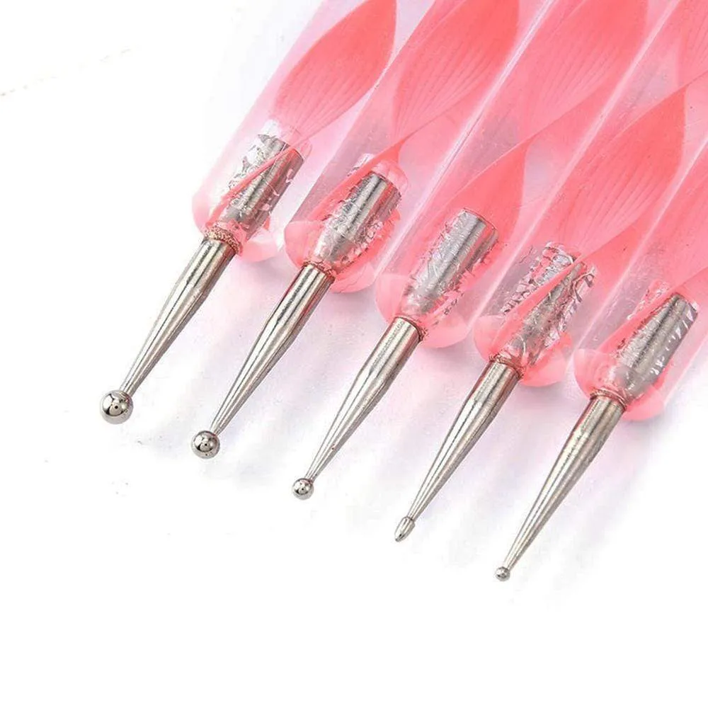 5 Pcs/Sets Nail Art Pen 2 In 1 Double Ends Dotting Drawing Painting UV Gel Liner Polish Brush Set Nail Art Dotting Tools