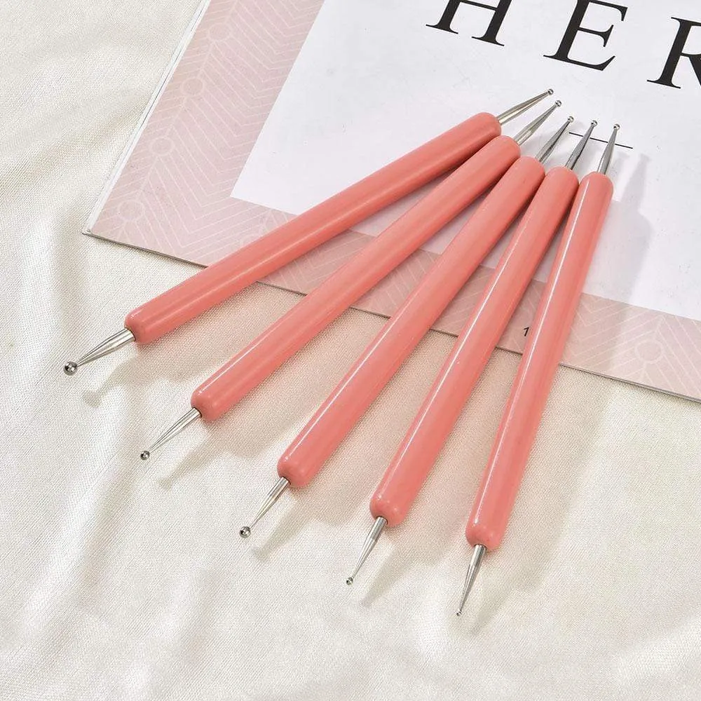 5 Pcs/Sets Nail Art Pen 2 In 1 Double Ends Dotting Drawing Painting UV Gel Liner Polish Brush Set Nail Art Dotting Tools