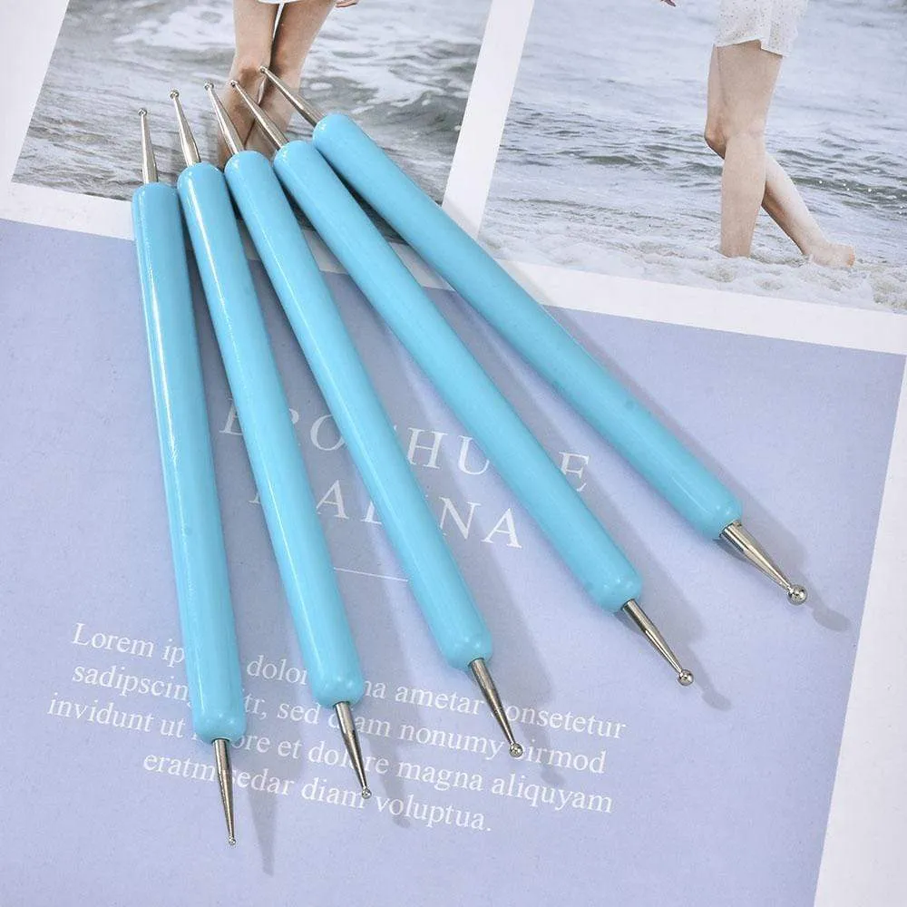 5 Pcs/Sets Nail Art Pen 2 In 1 Double Ends Dotting Drawing Painting UV Gel Liner Polish Brush Set Nail Art Dotting Tools