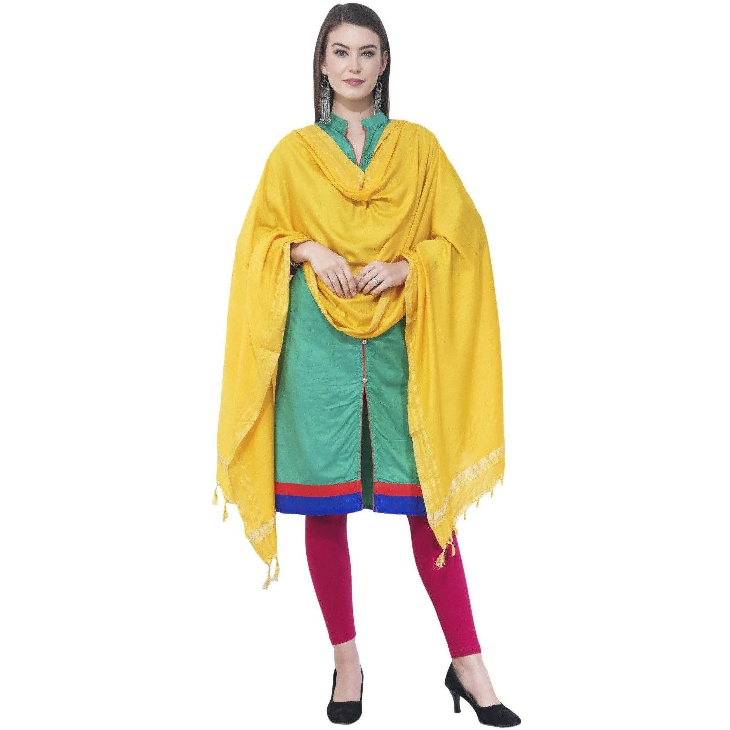 A R Silk Lemon Color Golden Border Cotton Dupattas and Chunnis