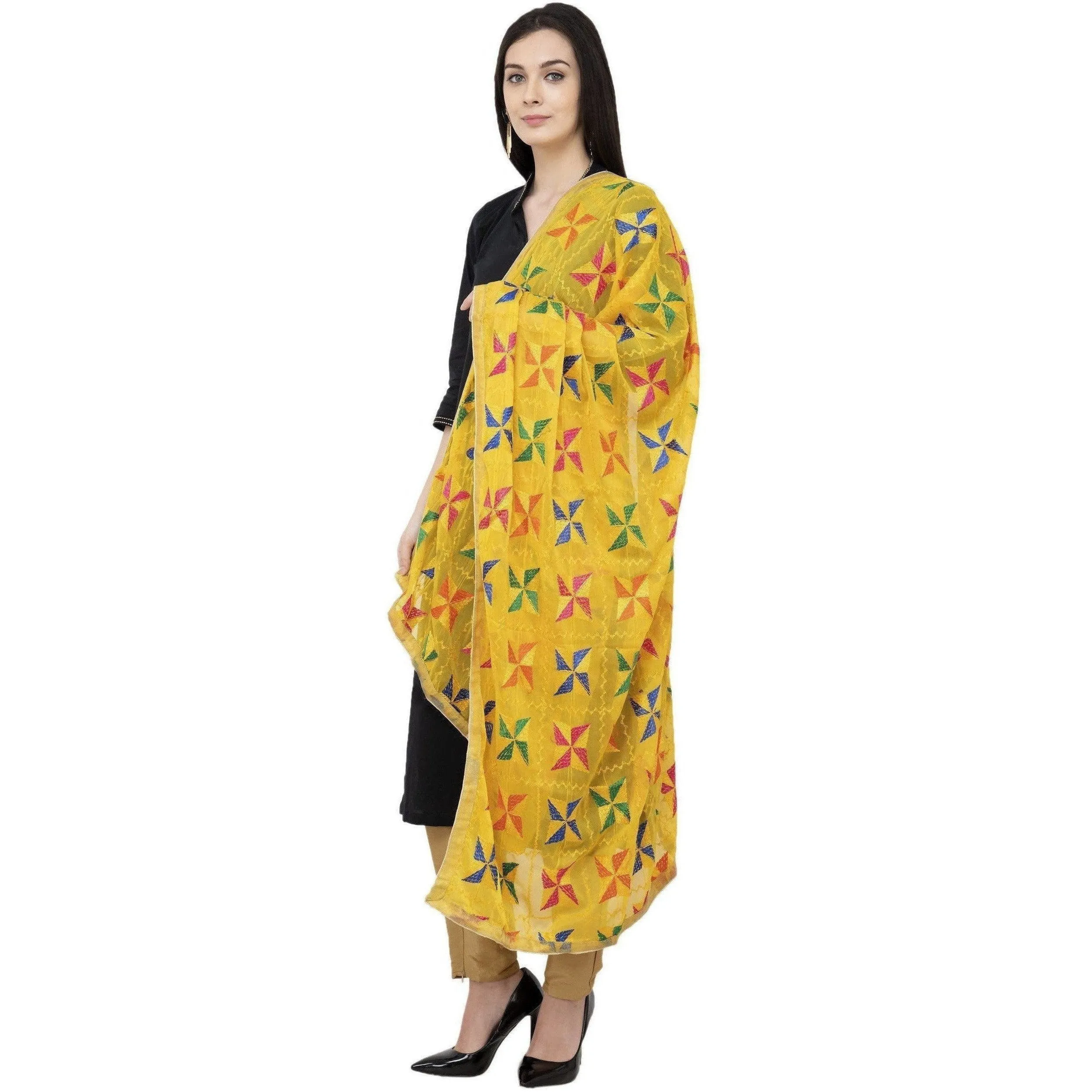 A R Silk Pakka Phulkari Fancy Dupatta Color Yellow Dupatta or Chunni