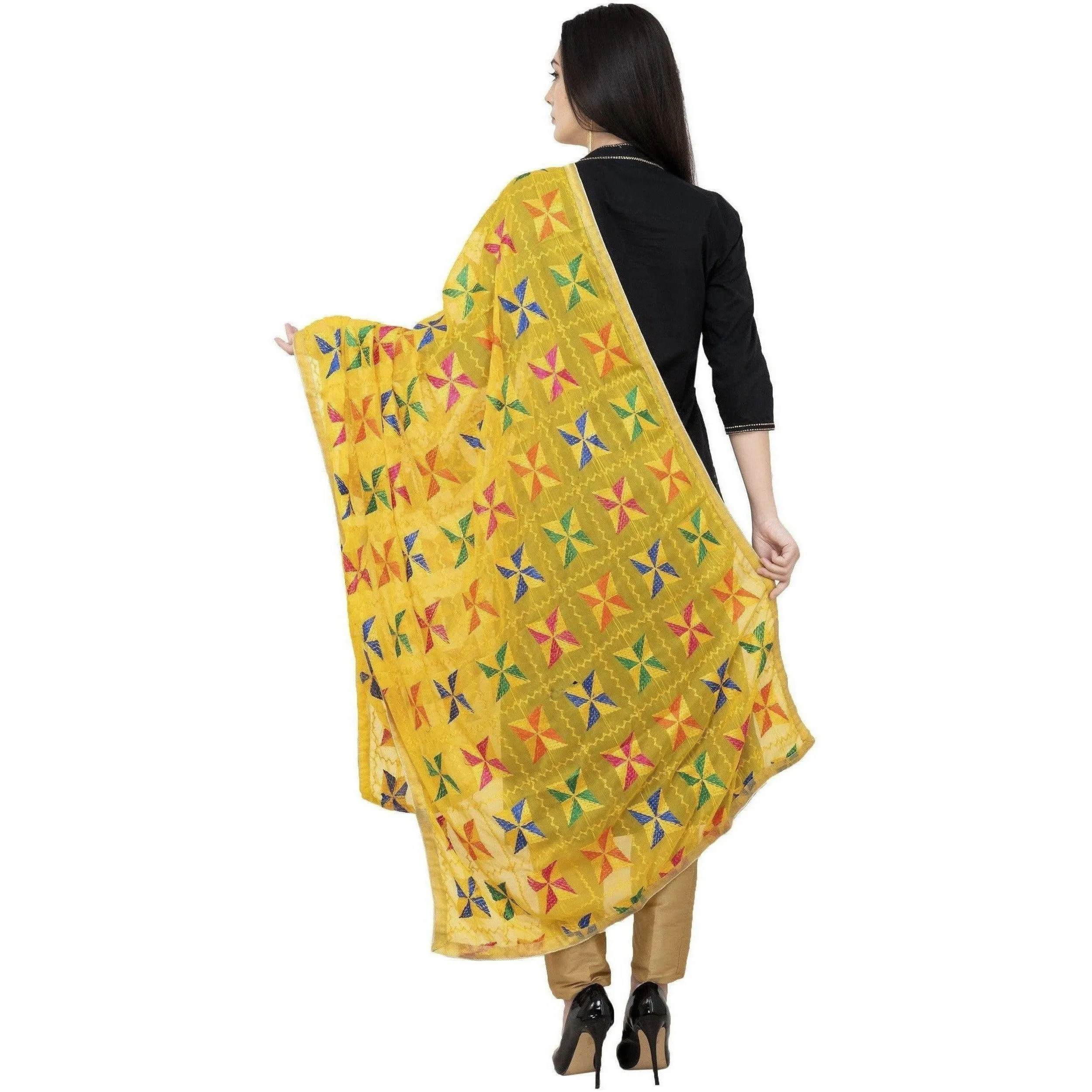 A R Silk Pakka Phulkari Fancy Dupatta Color Yellow Dupatta or Chunni