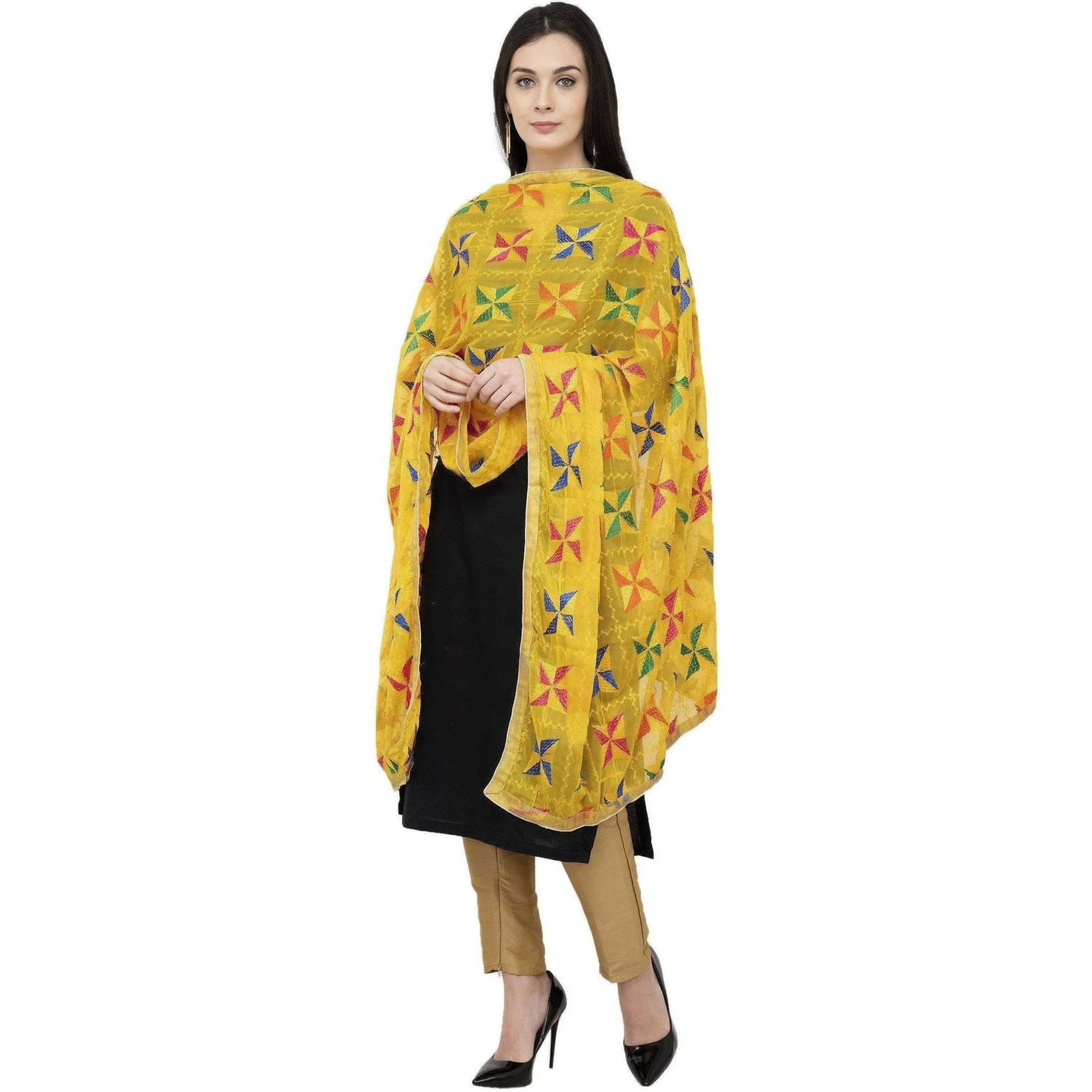 A R Silk Pakka Phulkari Fancy Dupatta Color Yellow Dupatta or Chunni