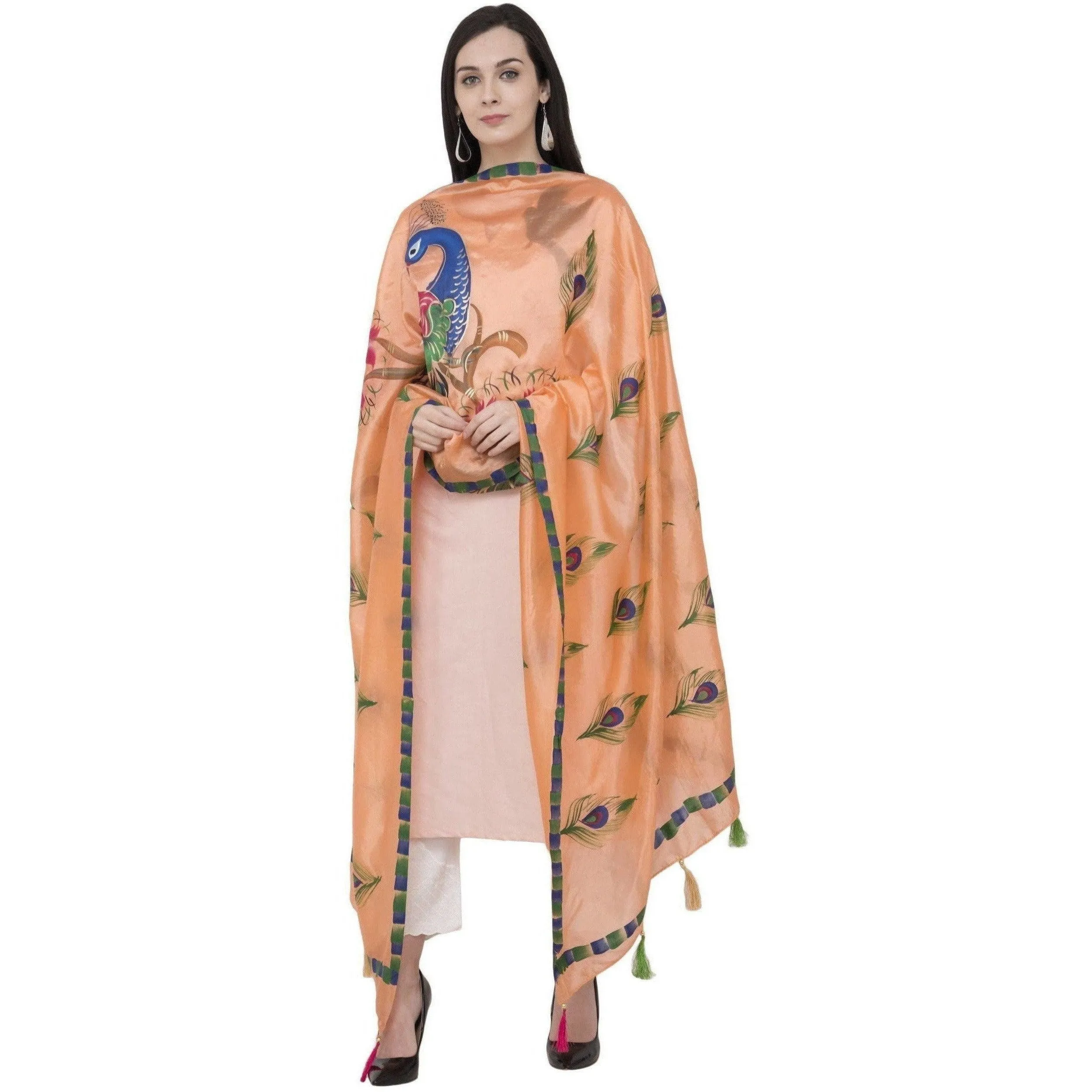 A R Silk Silk Peacock Multi Fancy Dupatta Color Peach Dupatta or Chunni