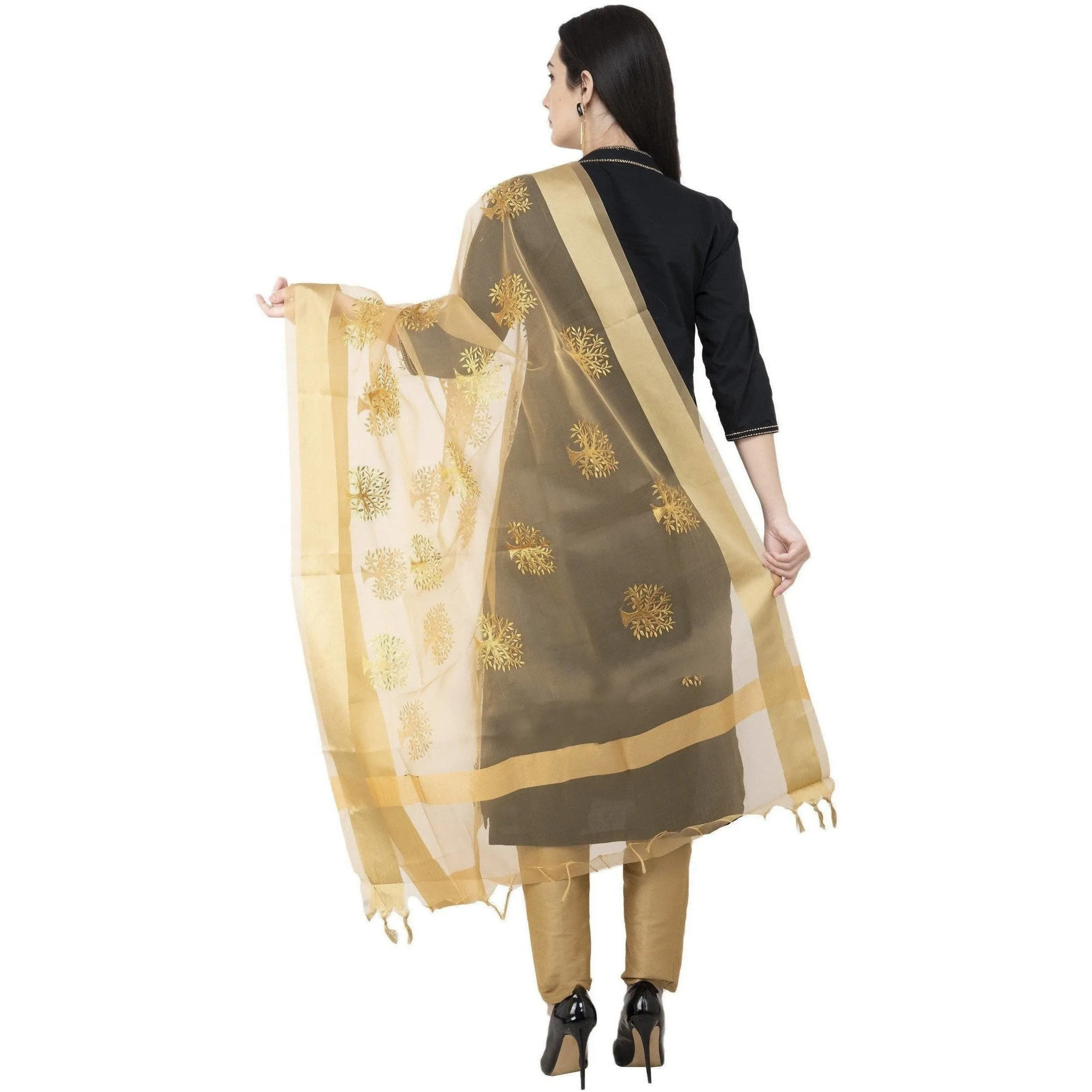 A R Silk Tissue Zari Embroidery Golden Zari Embroidery Golden Color Dupatta or Chunni