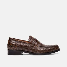 Abe Brown Crocskin Leather Penny Loafers