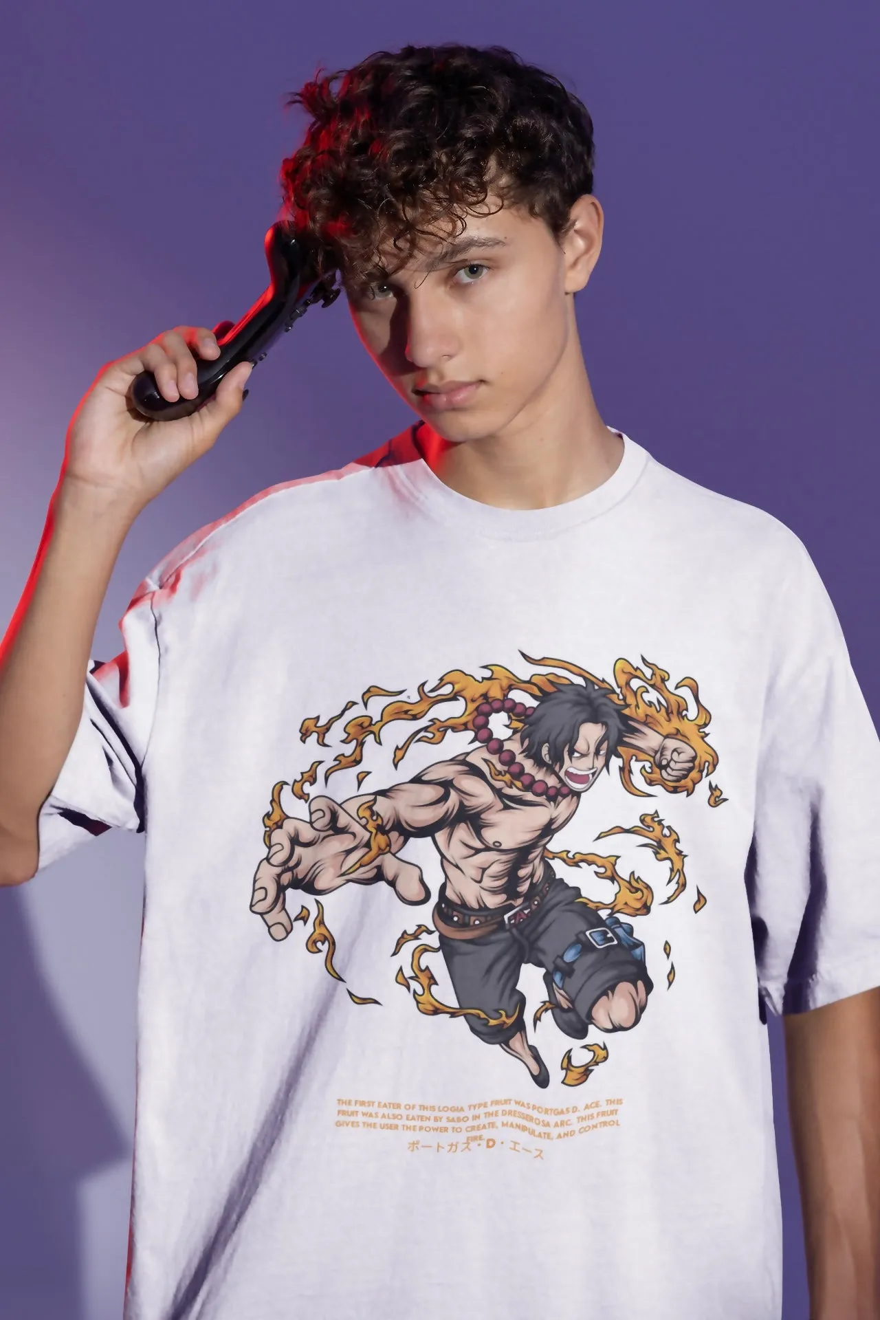 ACE Flame (One Piece) Unisex Black/White Oversized T-shirt