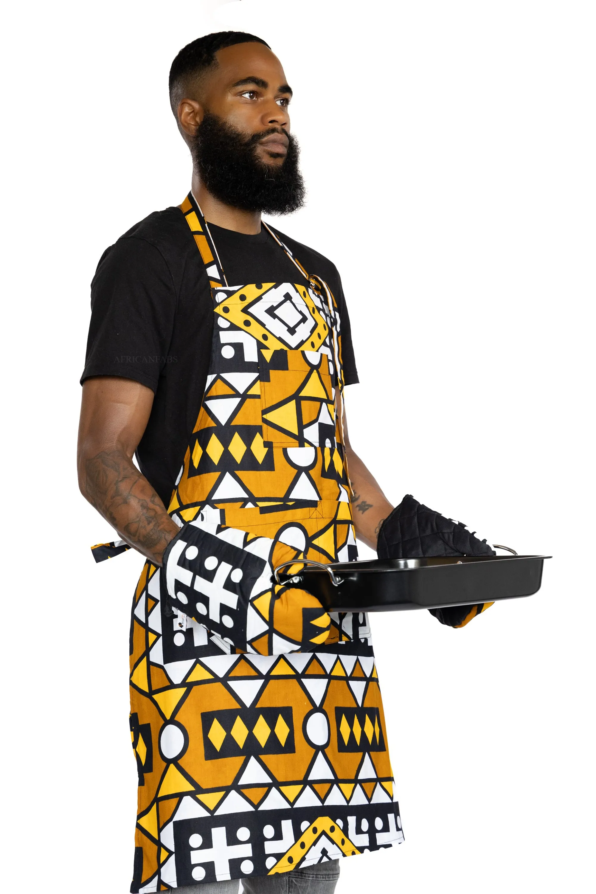 African print Apron - Mustard Yellow Samakaka