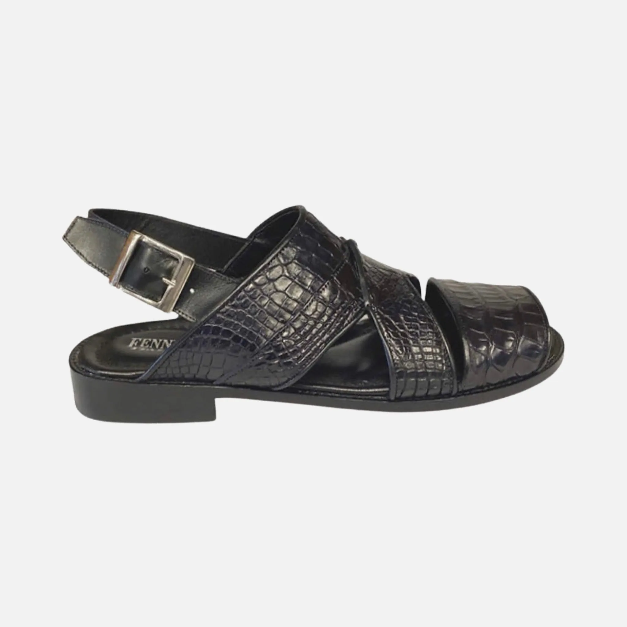 Alligator Black Sandal For Men | Made in Italy