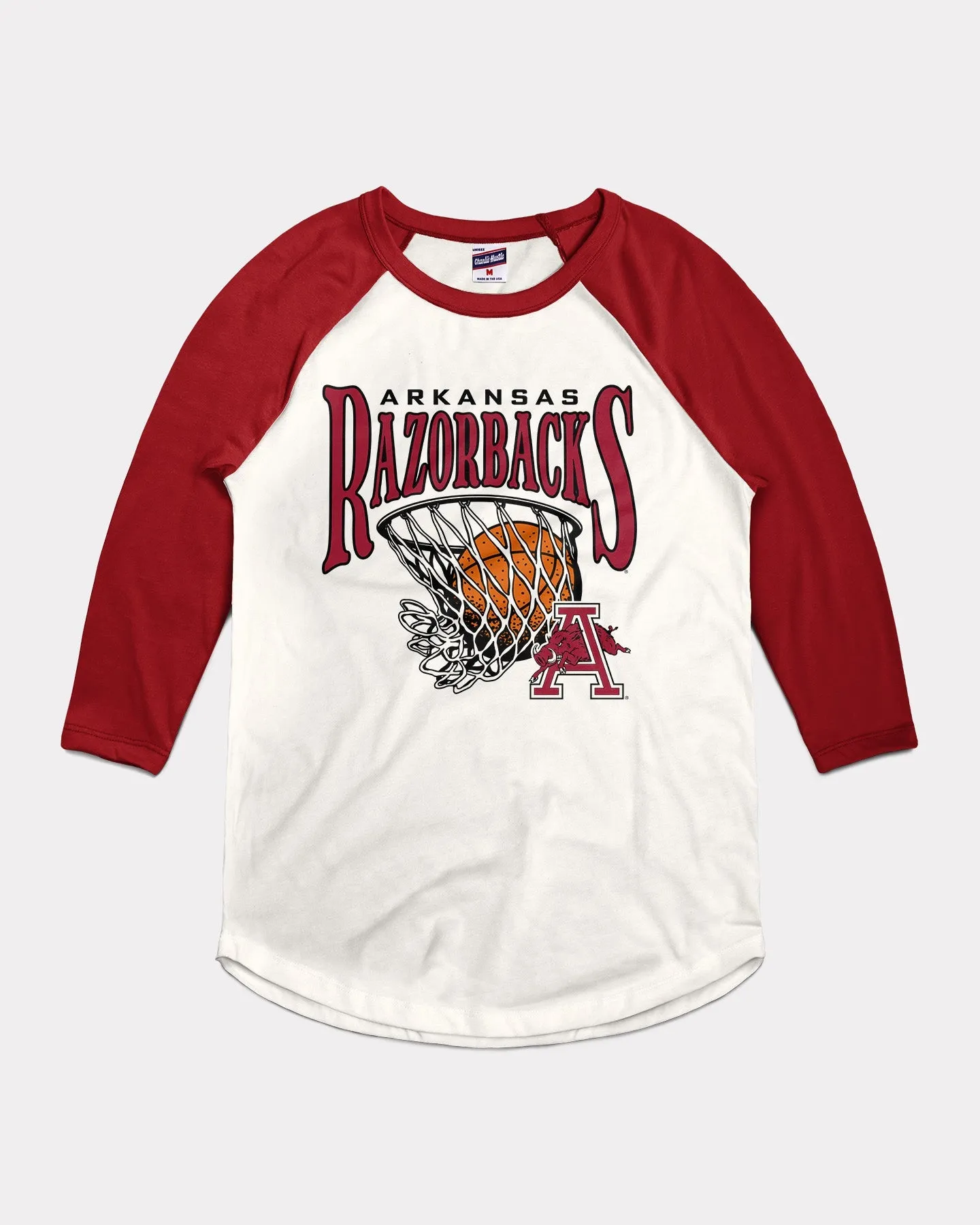 Arkansas Nothing But Net White & Cardinal Raglan