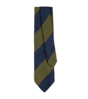 Bigi Shantung Silk Wide Stripe Tie: Navy/Green