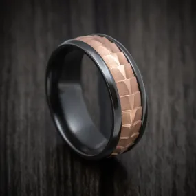 Black Titanium And Textured 14K Rose Gold Men's Ring