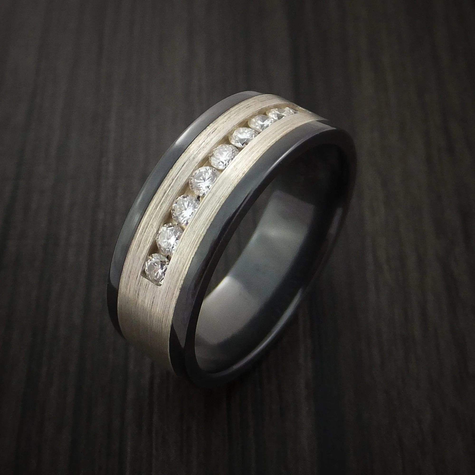 Black Titanium Men's Band with Silver and Diamonds