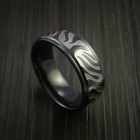 Black Titanium Men's Ring Textured Mokume Carved Pattern Band