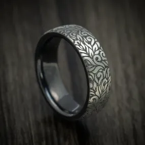 Black Titanium Paisley Pattern Men's Ring Custom Made Band