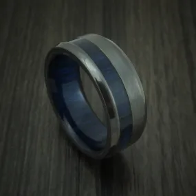 Black Zirconium and Blueberry Wood Men's Ring Custom Made Band