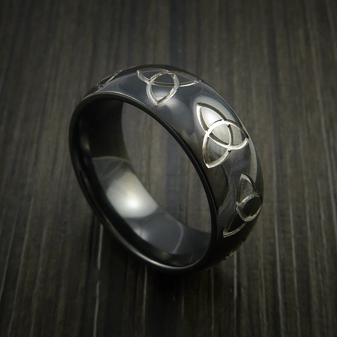 Black Zirconium Celtic Trinity Men's Ring Irish Knot Design Band