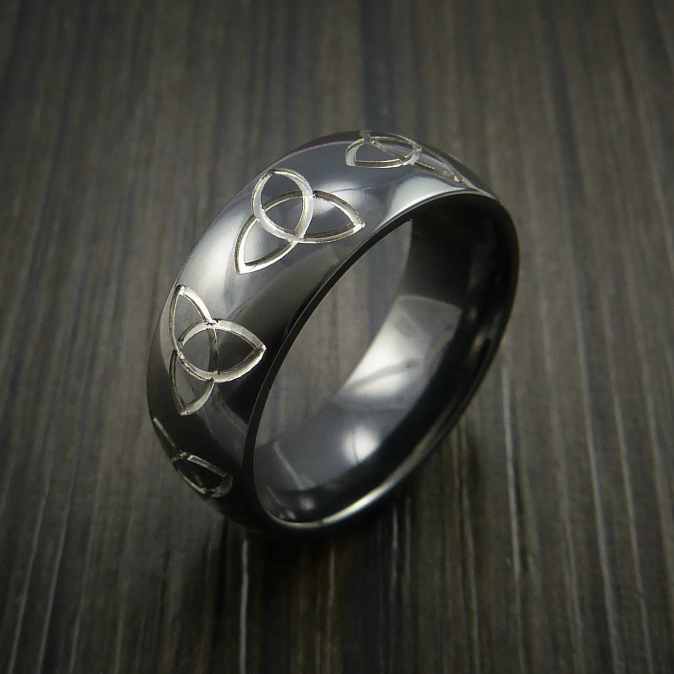 Black Zirconium Celtic Trinity Men's Ring Irish Knot Design Band