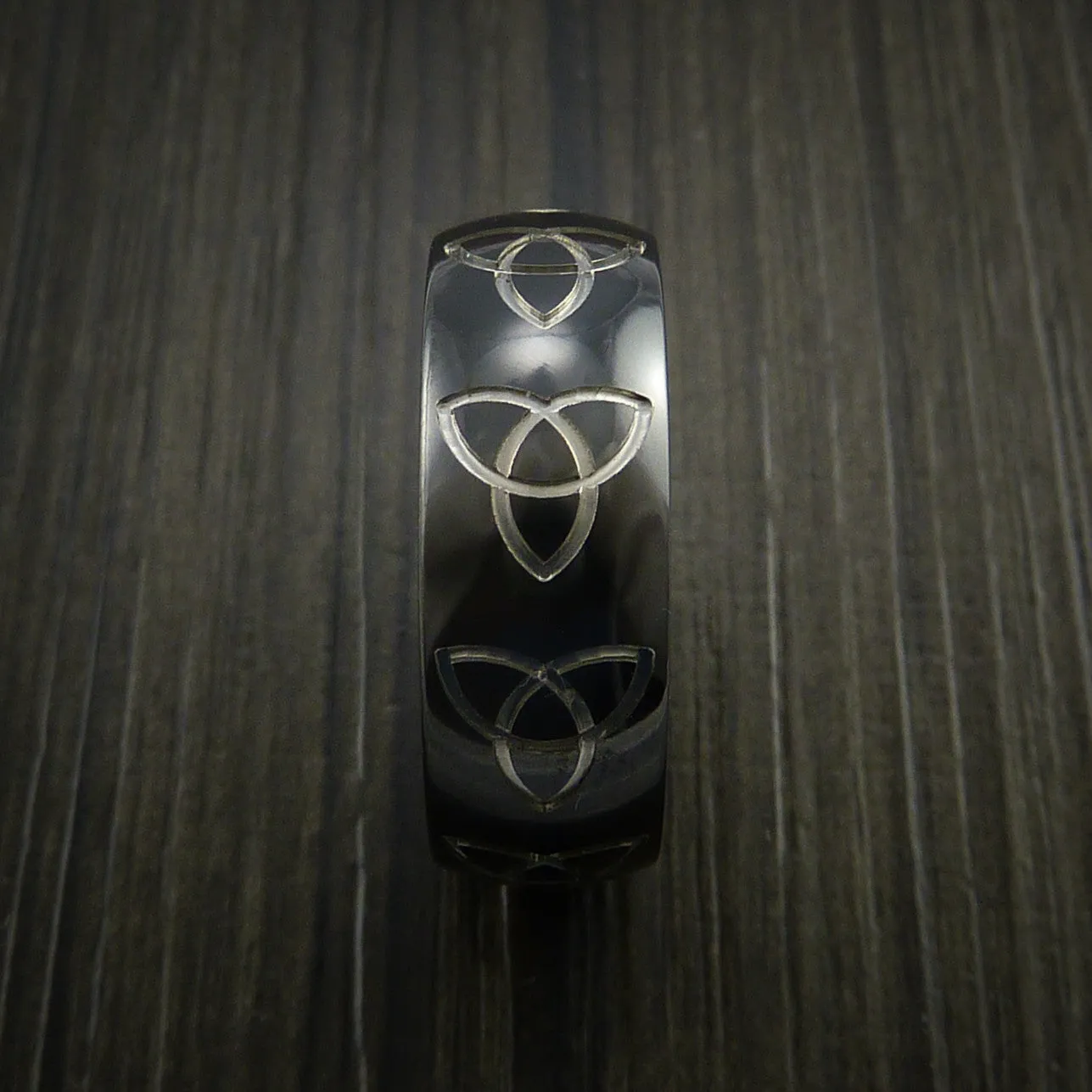 Black Zirconium Celtic Trinity Men's Ring Irish Knot Design Band