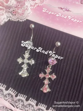 Bling Rococo Cross Belly Button Ring