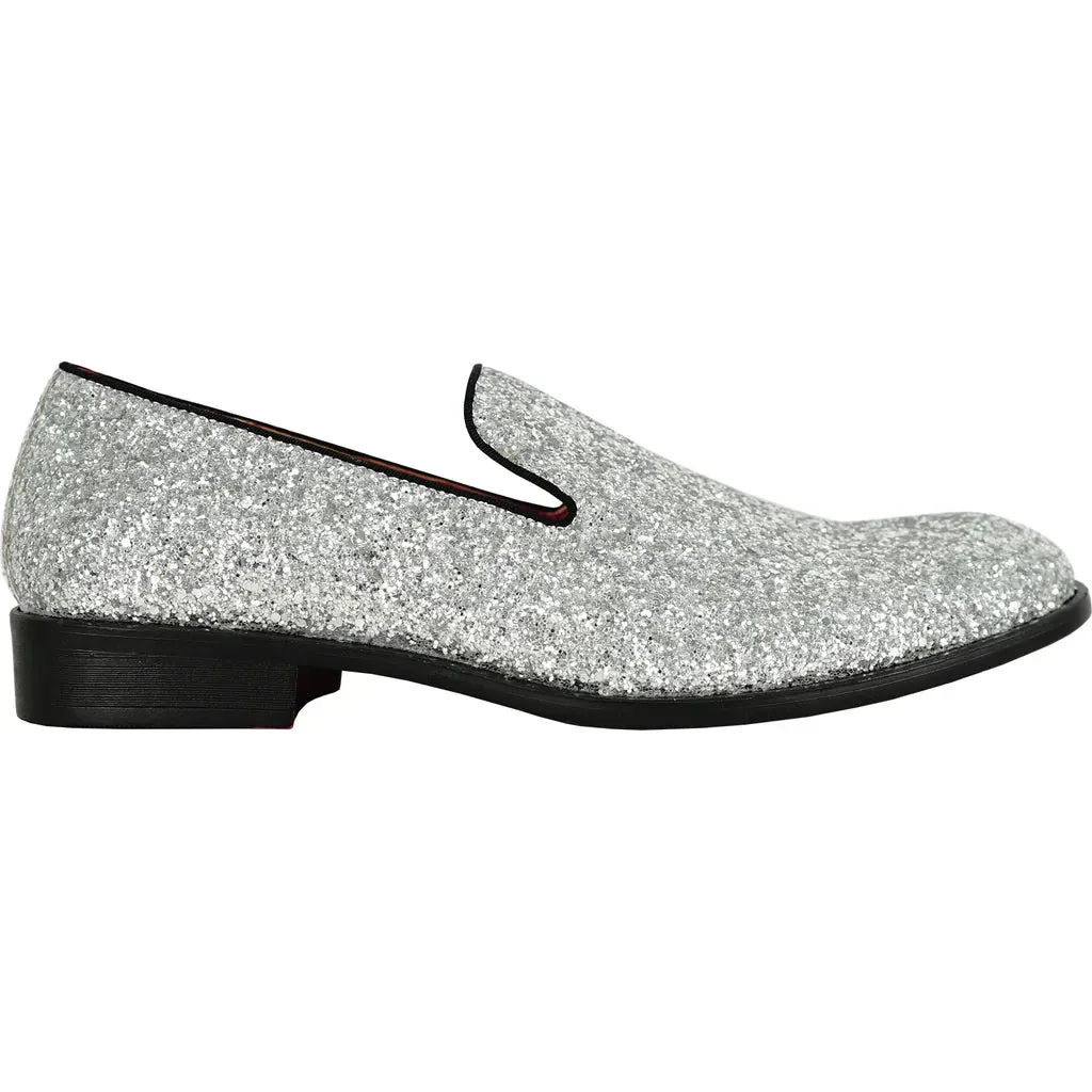 BRAVO Men Dress Shoe PROM-8 Loafer Shoe for Prom & Wedding Silver