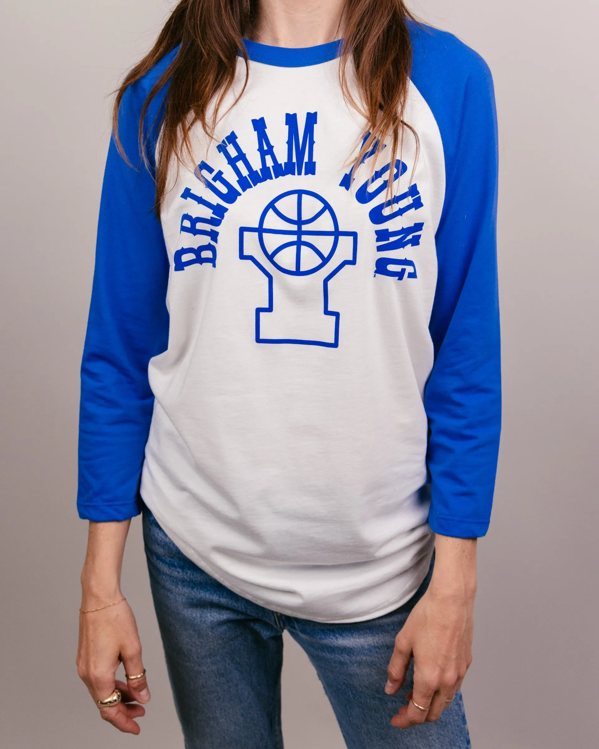 BYU Basketball White & Royal Raglan T-Shirt